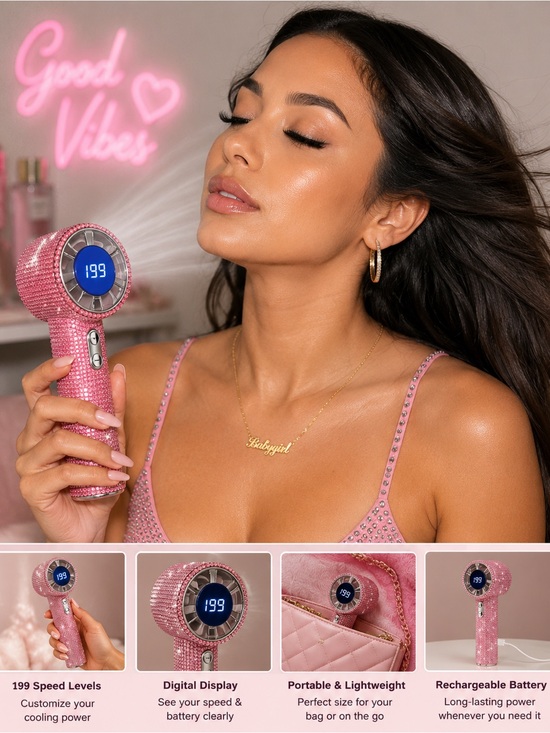 Other - Bling Handheld Mini Fan Rhinestone Portable Fan 199 Speed Digital Display